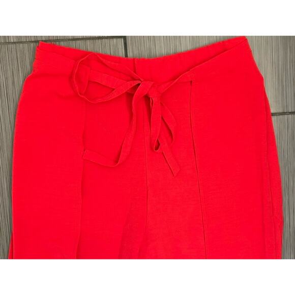 Zara Women’s Red Wide Leg Pant Flowy Side Leg Slits Ties Size Small NWT - Picture 2 of 9